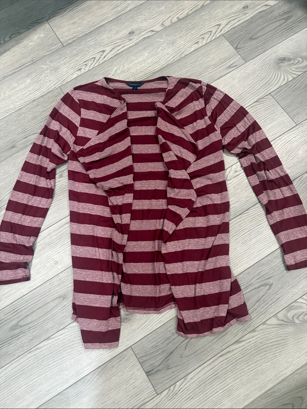 Tresics Burgundy and Pink Striped Open-Front Cardigan
